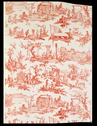 Toile de Jouy, illustrating the processes of manufacturing cotton, designed by Christophe Huet, French, 1783